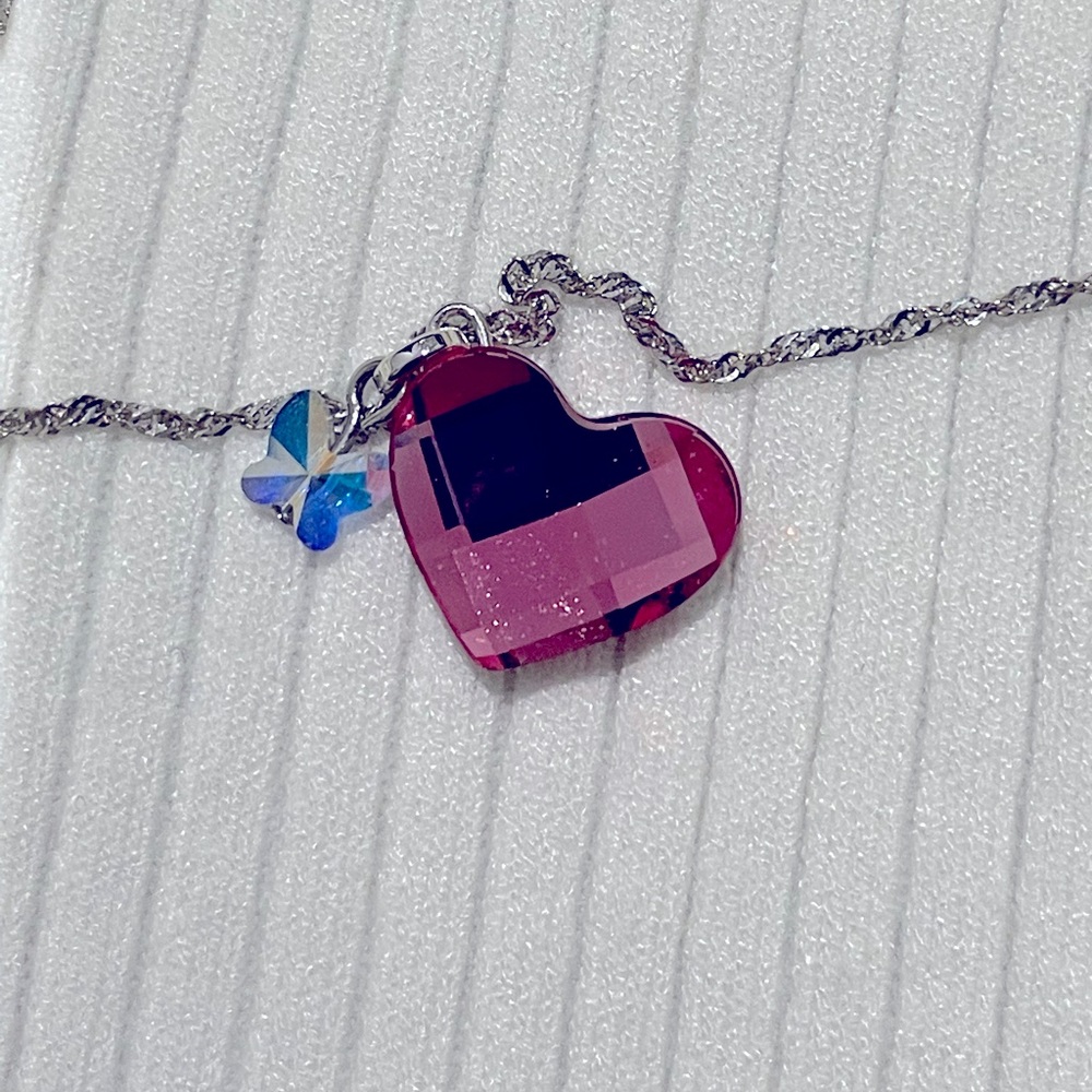 Pink Swarovski crystal heart necklace